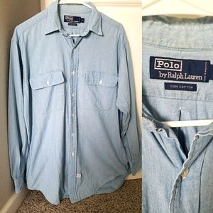 Vintage Polo by Ralph Lauren men's button down blue small chambray
